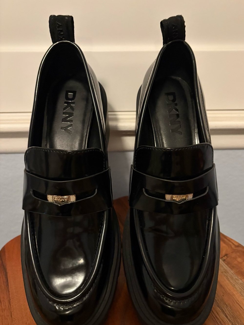 DKNY Black Patent Leather Slip-On platform ‘Tovella’ Loafers